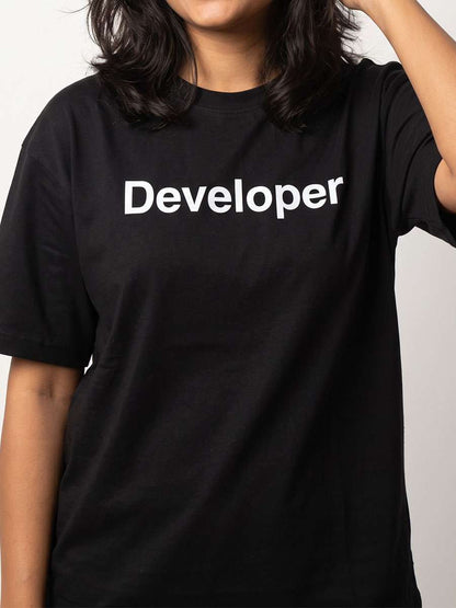 Developer Minimal Word- Black Round Neck Coding T-shirt