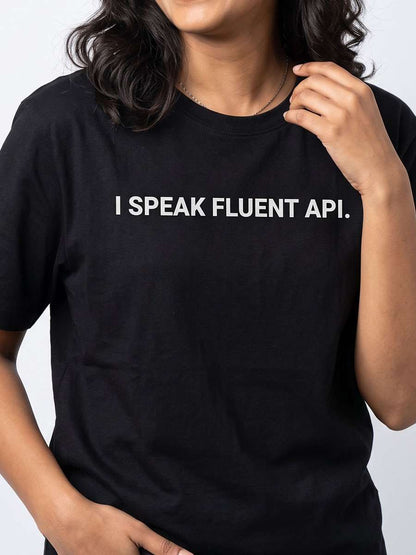 Speak Fluent API- Black Round Neck Coding T-shirt