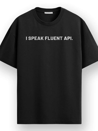Speak Fluent API- Black Round Neck Coding T-shirt