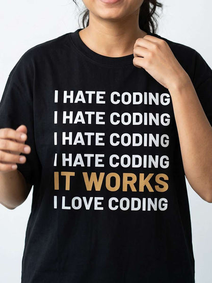 I hate Coding- Black Round Neck Coding T-shirt