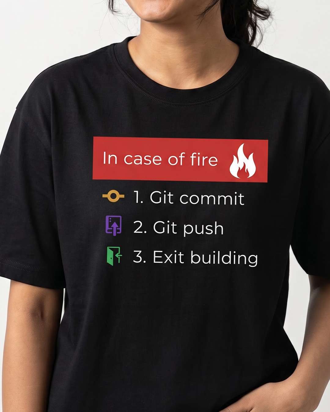In Case of Fire- Black Round Neck Coding T-shirt