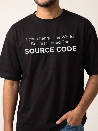 Need Source Code- Black Round Neck Coding T-shirt