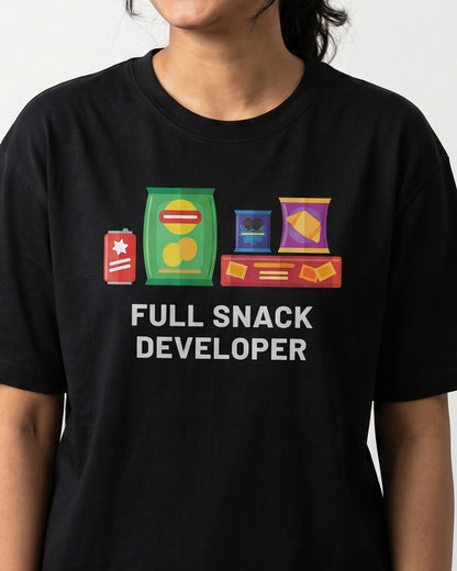 Full Snack Developer- Black Round Neck Coding T-shirt