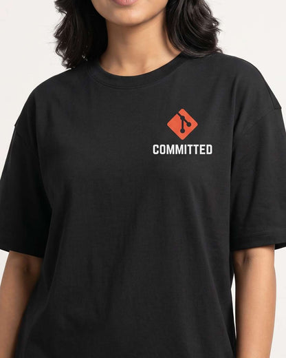 Committed- Black Round Neck Coding T-shirt
