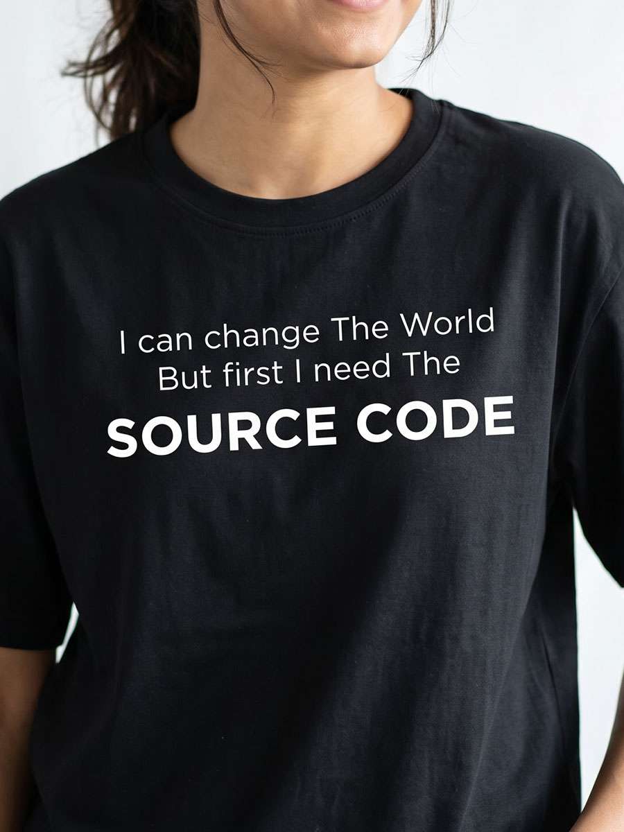 Need Source Code- Black Round Neck Coding T-shirt