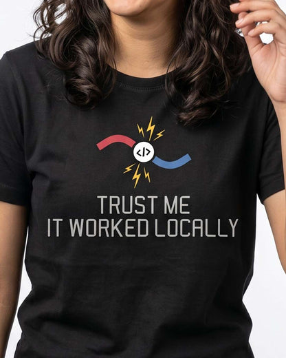 Worked Locally- Black Round Neck Coding T-shirt
