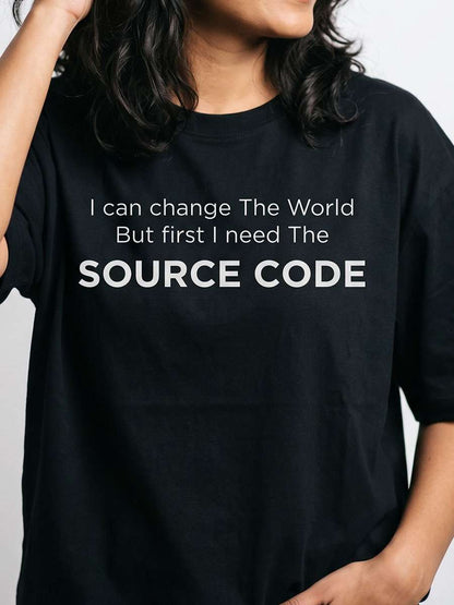 Need Source Code- Black Round Neck Coding T-shirt