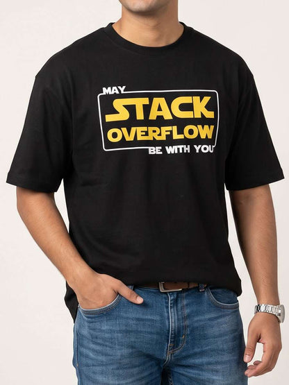 Stack Overflow- Black Round Neck Coding T-shirt