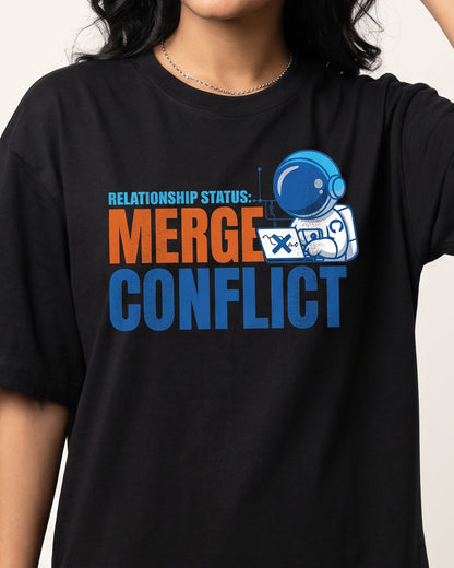 GIT Merge Conflict- Black Round Neck Coding Tshirt
