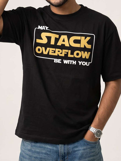 Stack Overflow- Black Round Neck Coding T-shirt