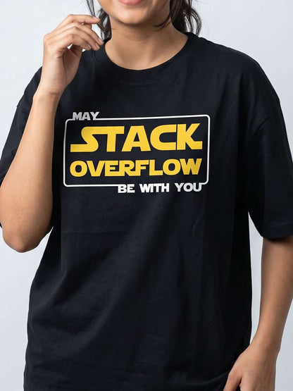 Stack Overflow- Black Round Neck Coding T-shirt