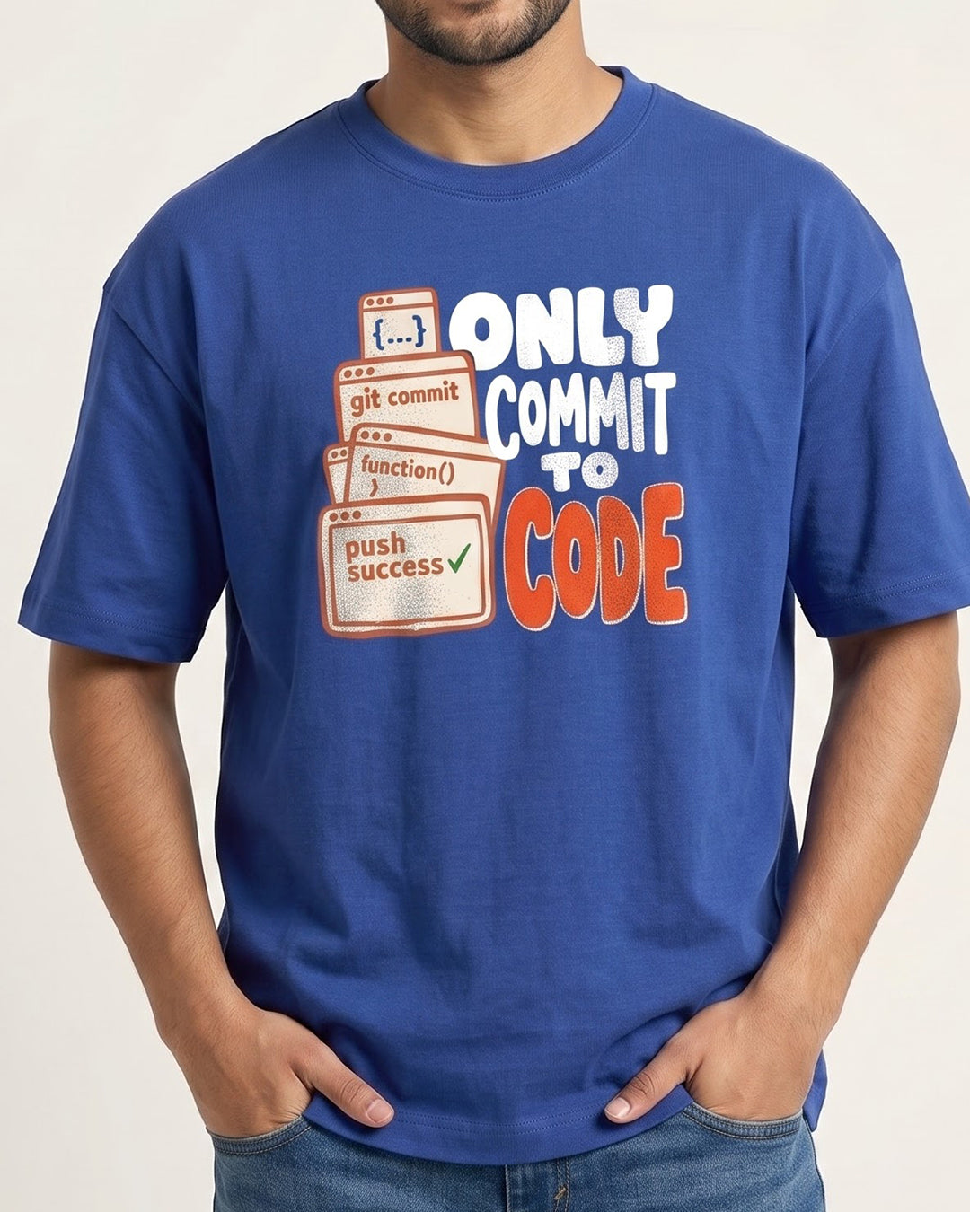 Commit To Code- Royal Blue Round Neck Coding Tshirt