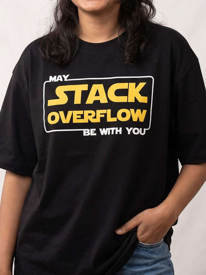 Stack Overflow- Black Round Neck Coding T-shirt