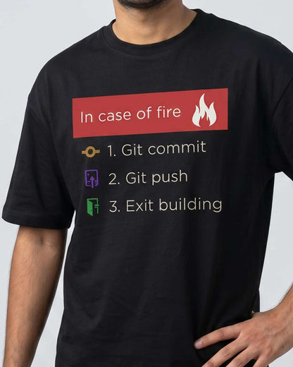 In Case of Fire- Black Round Neck Coding T-shirt