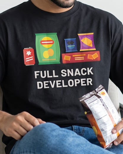 Full Snack Developer- Black Round Neck Coding T-shirt
