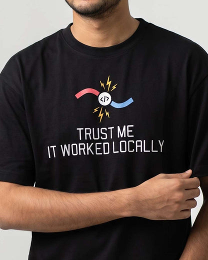 Worked Locally- Black Round Neck Coding T-shirt