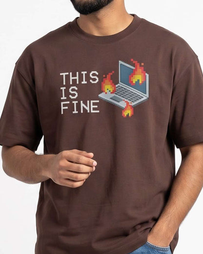 This is fine - Coffee Brown Coding Round Neck T-shirt