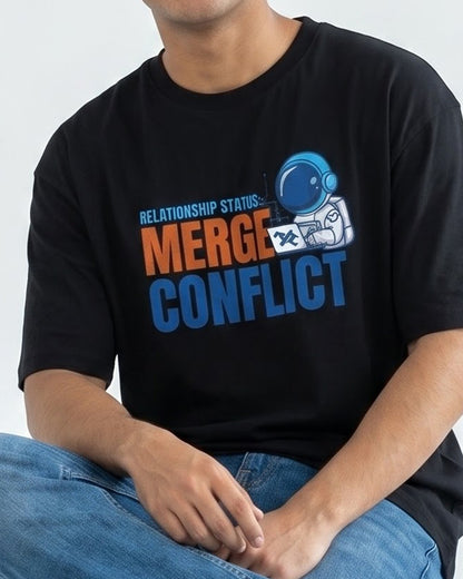 GIT Merge Conflict- Black Round Neck Coding Tshirt