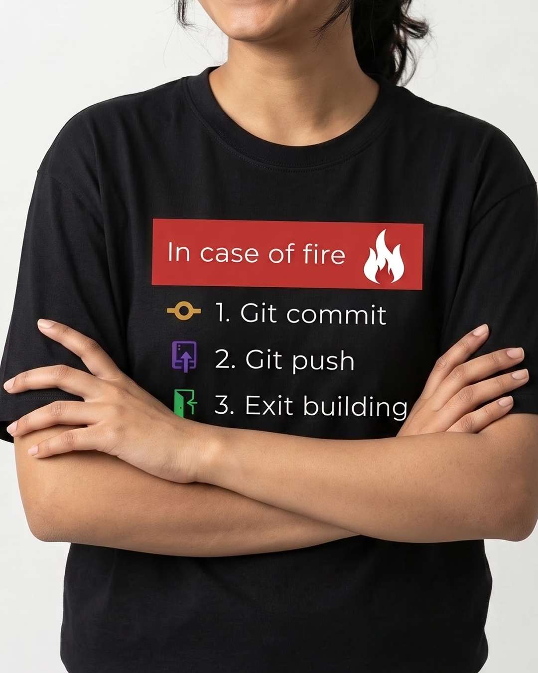 In Case of Fire- Black Round Neck Coding T-shirt