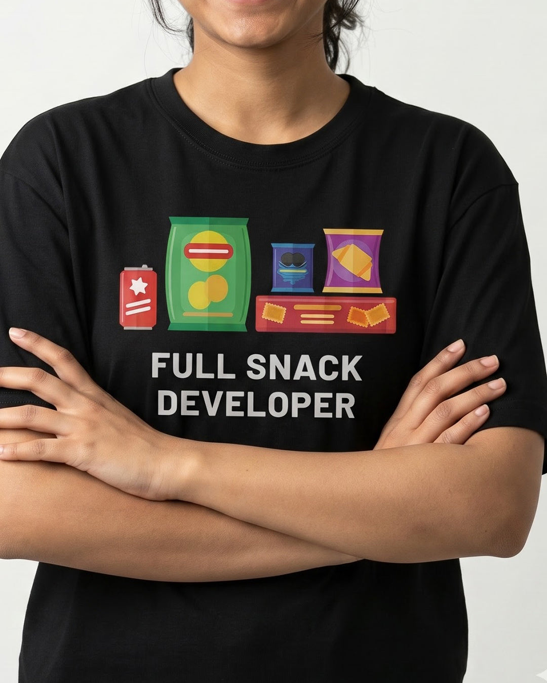 Full Snack Developer- Black Round Neck Coding T-shirt