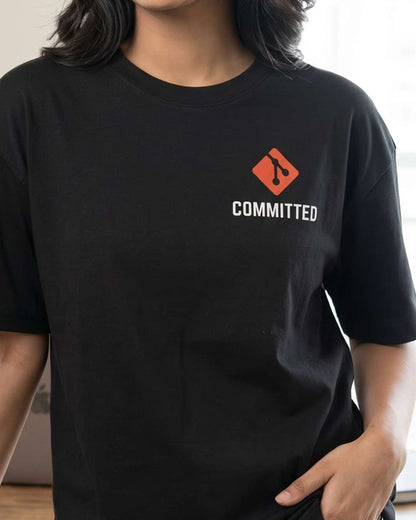 Committed- Black Round Neck Coding T-shirt