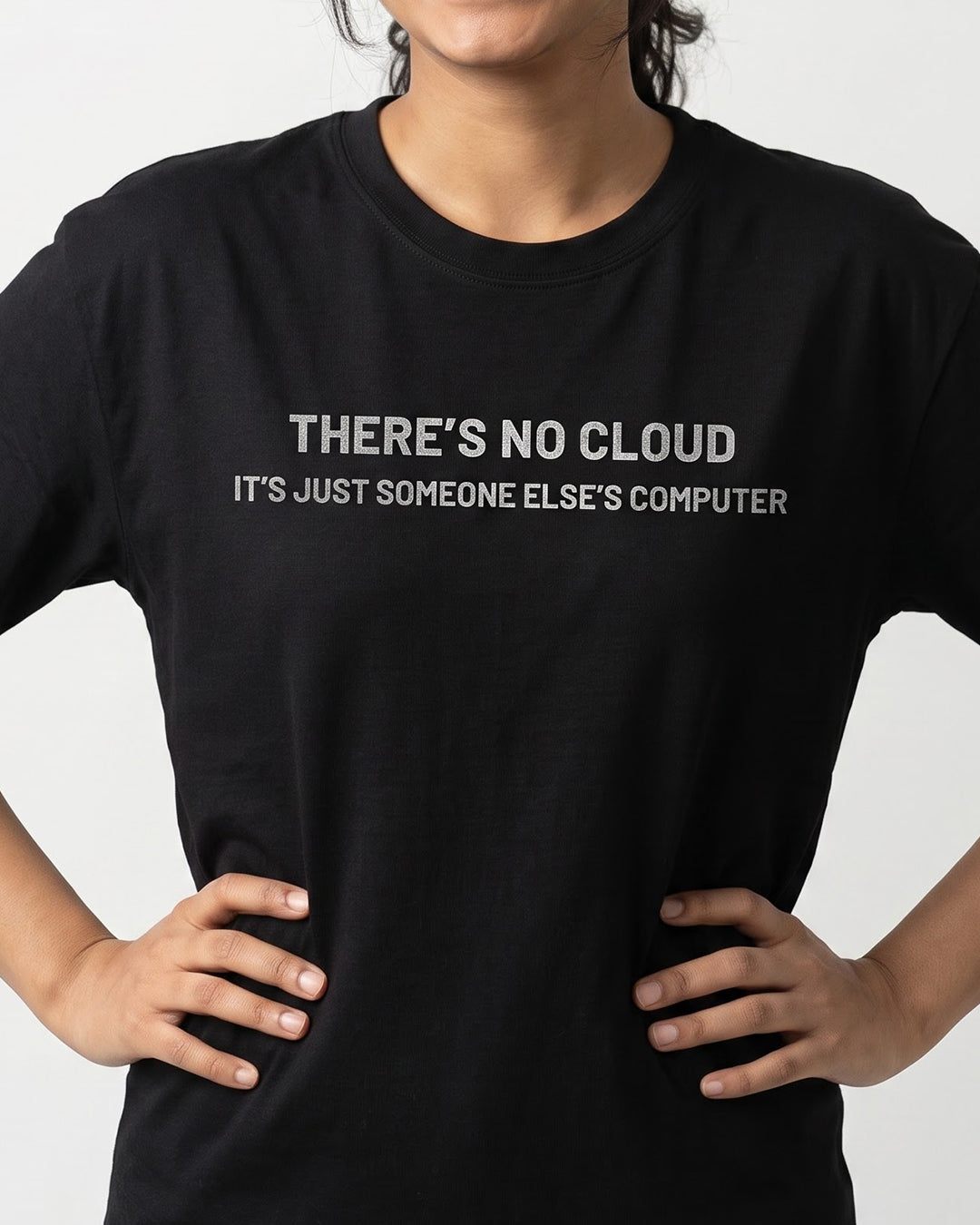 There is no Cloud- Black Round Neck Coding T-shirt