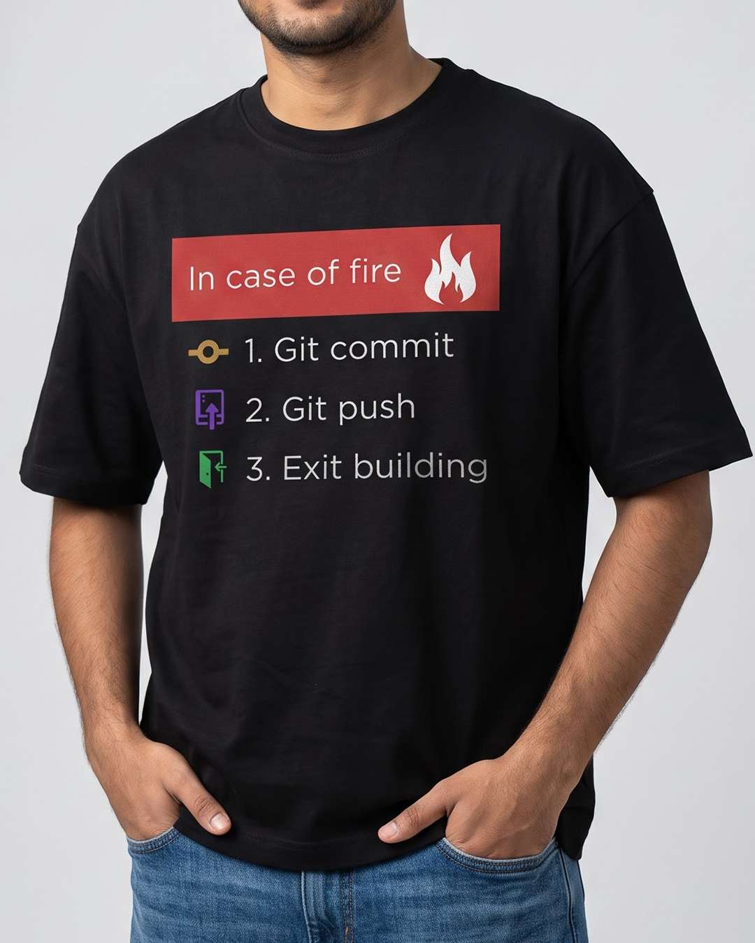 In Case of Fire- Black Round Neck Coding T-shirt