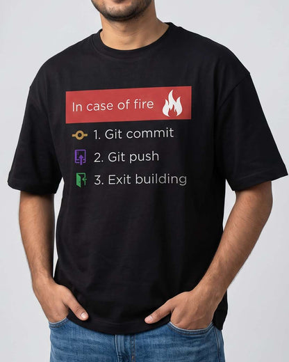 In Case of Fire- Black Round Neck Coding T-shirt