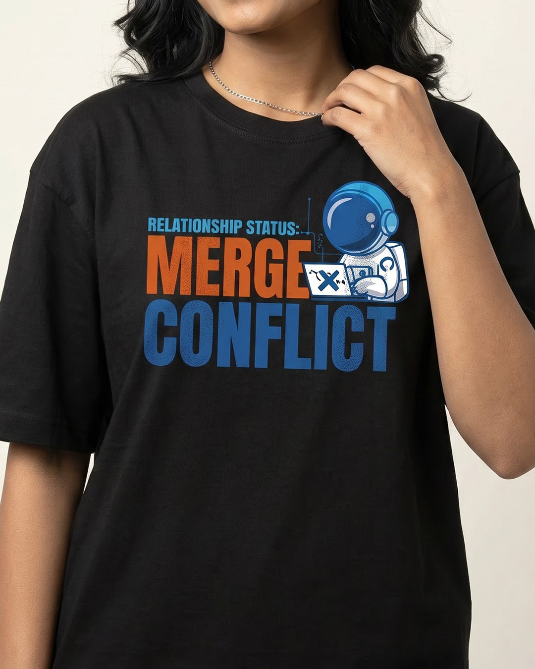 GIT Merge Conflict- Black Round Neck Coding Tshirt