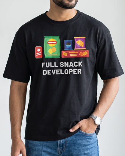 Full Snack Developer- Black Round Neck Coding T-shirt