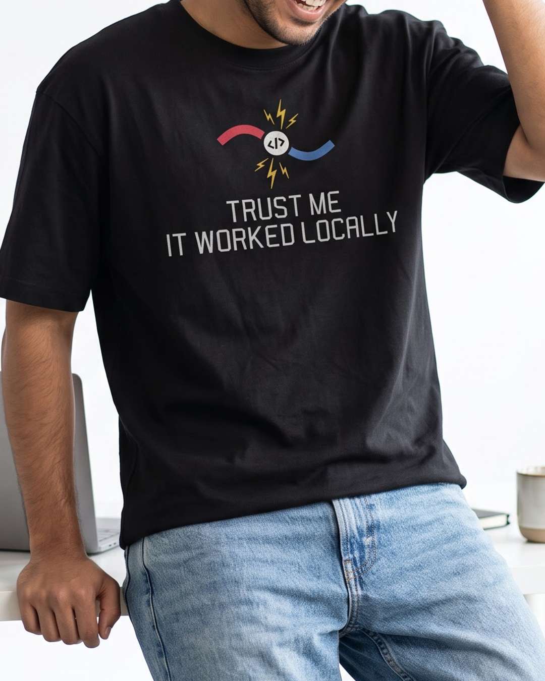 Worked Locally- Black Round Neck Coding T-shirt