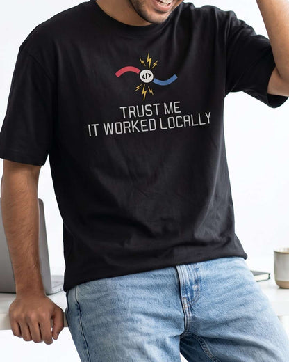 Worked Locally- Black Round Neck Coding T-shirt