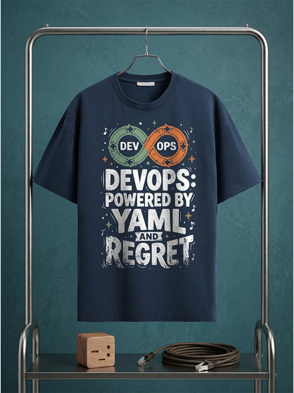 Devops Powered By YAML- Navy Blue Round Neck Coding Tshirt