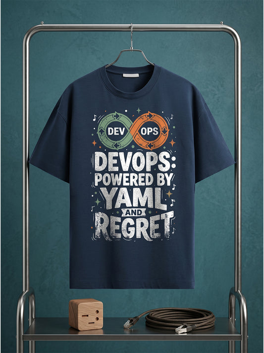 Devops Powered By YAML- Navy Blue Round Neck Coding Tshirt