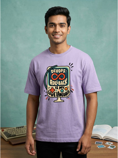 Devops Rollback- Lavender Round Neck Coding Tshirt