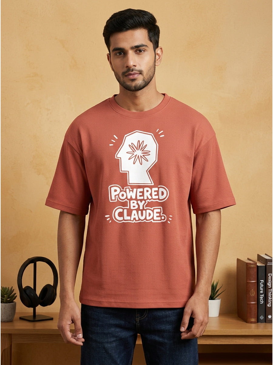 Powered By Claude- Coral Oversized A.I. Tshirt