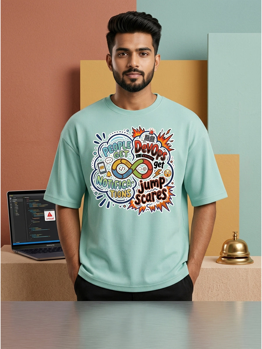 Devops Jumpscares- Mint Oversized Coding Tshirt