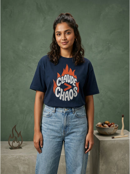 Claude Over Chaos- Navy Blue Round Neck A.I. Tshirt
