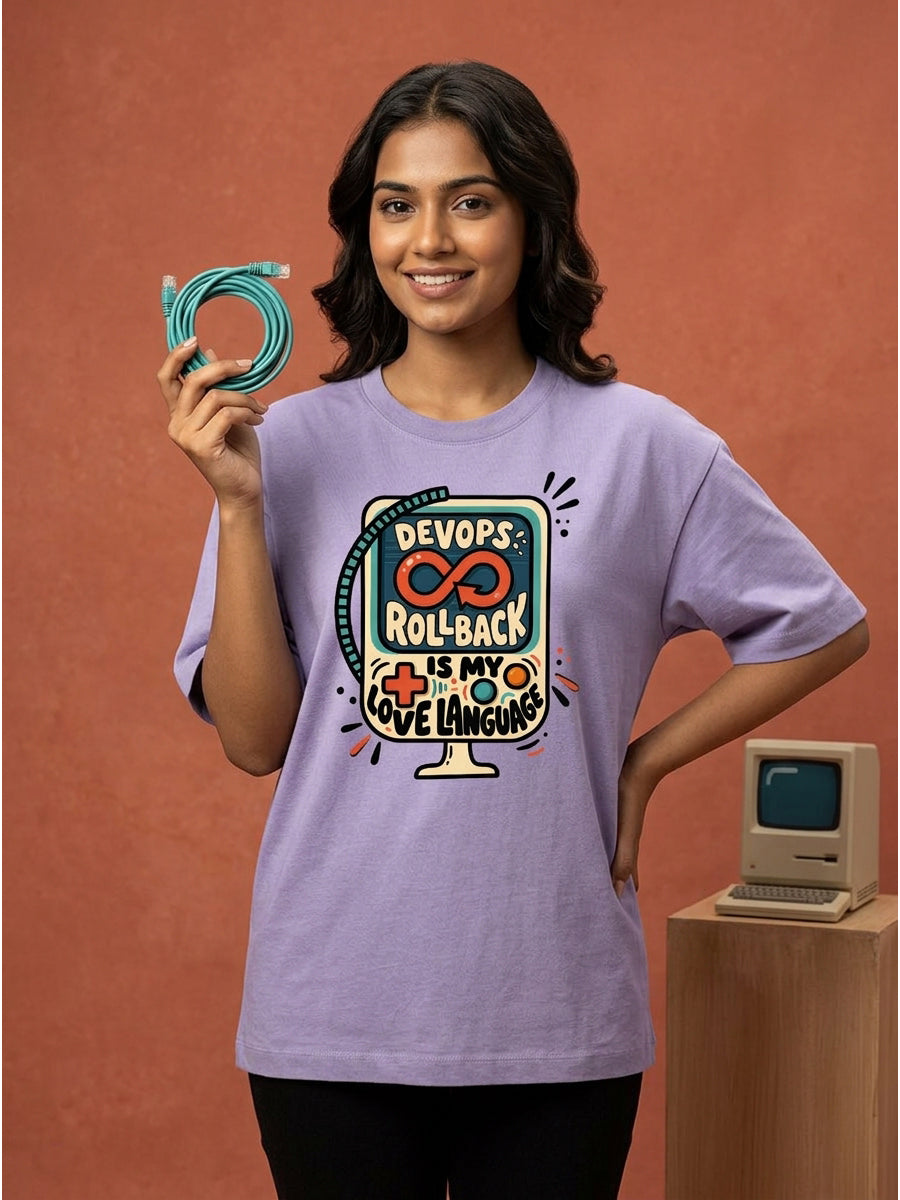 Devops Rollback- Lavender Round Neck Coding Tshirt