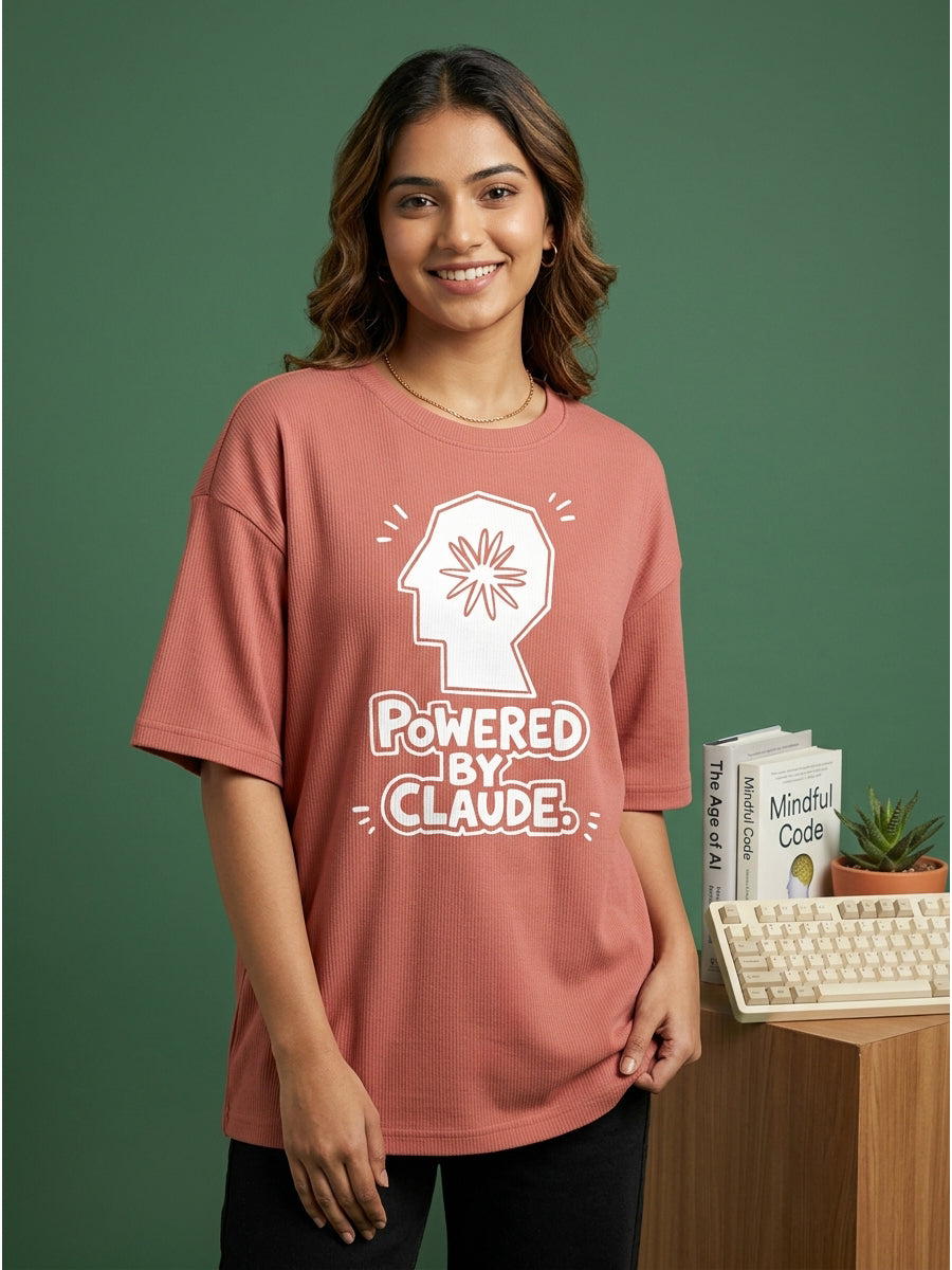 Powered By Claude- Coral Oversized A.I. Tshirt