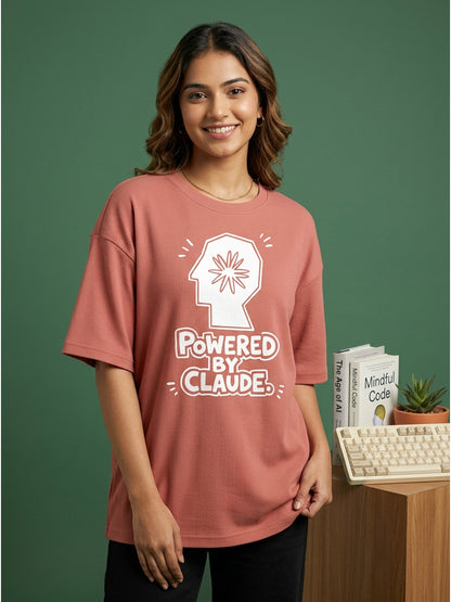 Powered By Claude- Coral Oversized A.I. Tshirt