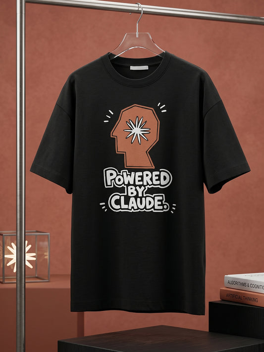 Powered By Claude- Black Round Neck A.I. Tshirt