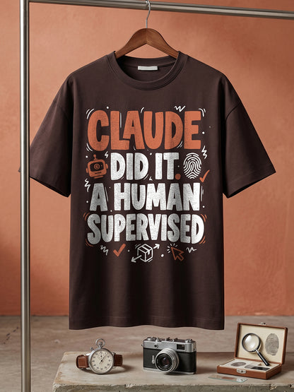 Claude Did It- Coffee Brown Round Neck A.I. Tshirt