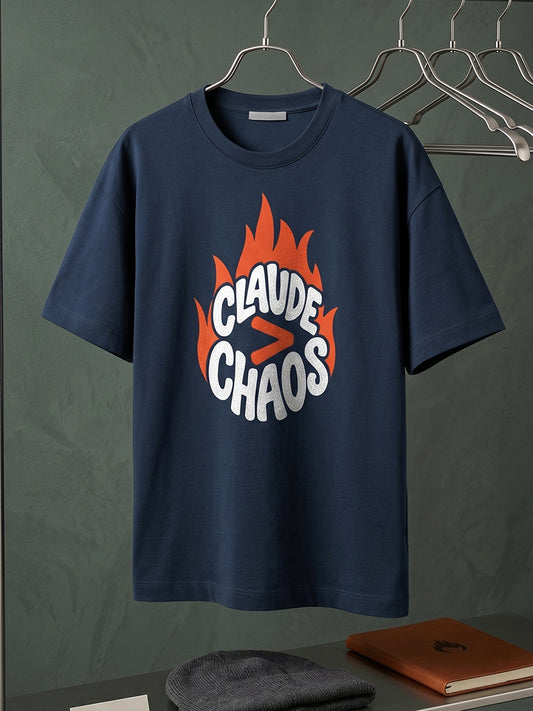 Claude Over Chaos- Navy Blue Round Neck A.I. Tshirt