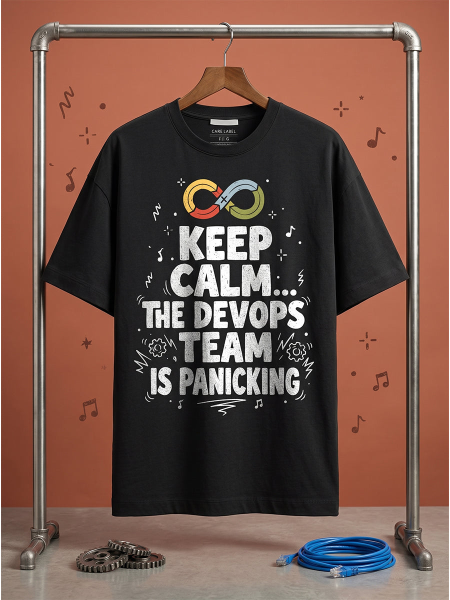 Devops Panicking- Black Round Neck Coding Tshirt