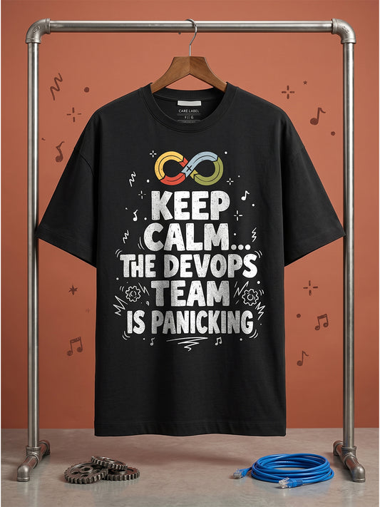 Devops Panicking- Black Round Neck Coding Tshirt