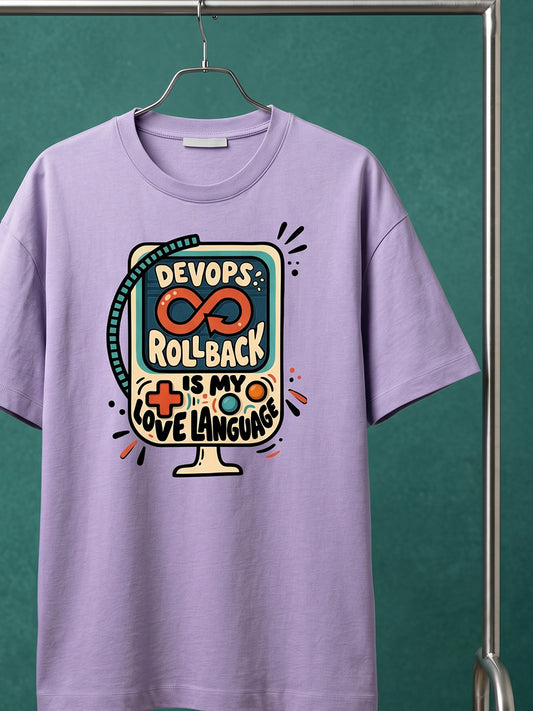 Devops Rollback- Lavender Round Neck Coding Tshirt
