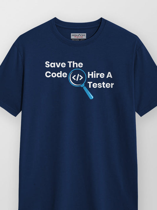 Hire A Tester- Navy Blue Round Neck Coding T-shirt