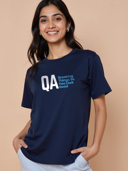 QA- Navy Blue Round Neck Coding T-shirt