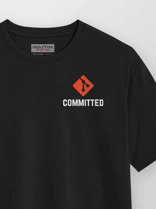 Committed- Black Round Neck Coding T-shirt